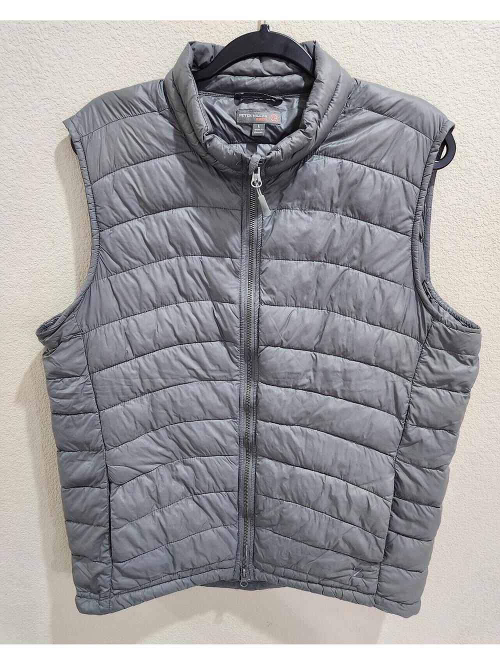 Peter Millar Warmth Elite Vest Mens Large Gray Quilted Insulated Puffer Full Zip